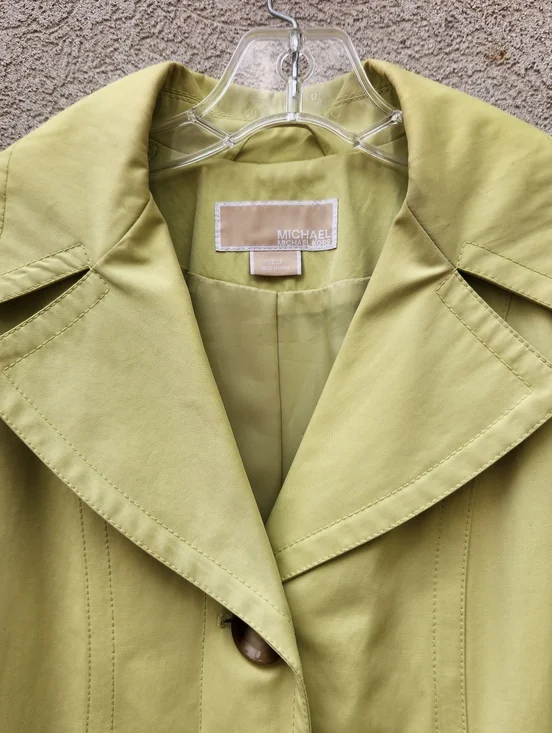 MICHAEL KORS Women's Raincoat Extra Small Green Spring Jacket Lined - Picture 2 of 7